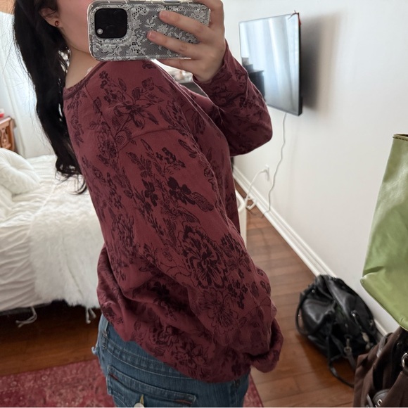 Eddie Bauer Burgundy Floral Button Down Shirt - Picture 2 of 5